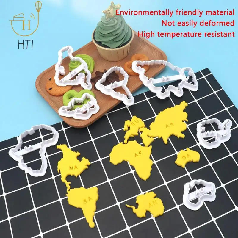 Seven Continents Shape Cookie Cutters 3D Plastic World Map Biscuit Mold Cookie Stamp DIY Fondant Cake Mould Pastry Baking Tool