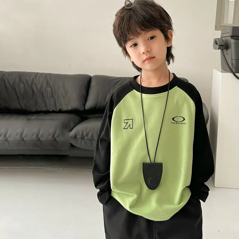 

Round-neck Top Elementary School Student Long Sleeve Tee Children's Clothing From 8 12 Years Bottom Clothes Set Shirts 2025 Tops