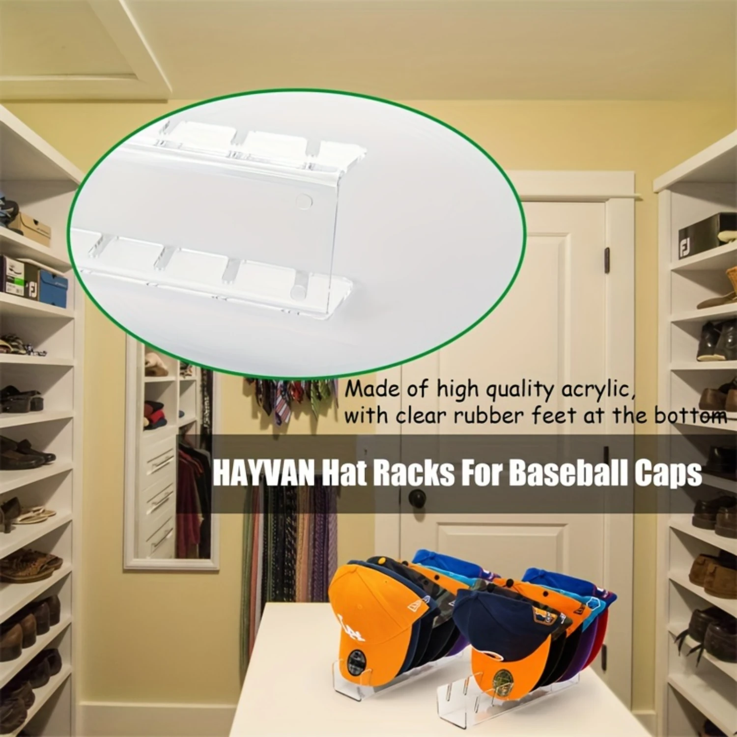 Crystal Clear Acrylic Hat Display Organizer - Effortless  for 14 Baseball Caps, Perfect for Bedroom, Closet, Dresser - Durable, 