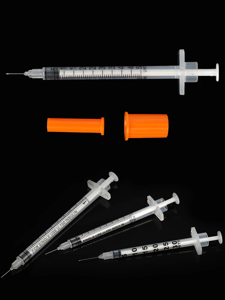 50/100 Stuks 0.3/0.5/1 Ml Wegwerp Plastic Veterinaire Spuit Oranje Cap Steriele Insuline Spuit Met naalden Voor Huisdier Boerderij Dieren - afbeelding 2
