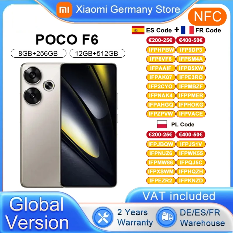 Wersja globalna POCO F6 5G Snapdragon 8s Gen 3 6.67 ”120Hz Flow AMOLED DotDisplay 90W Turbo ładowanie NFC 5000mAh