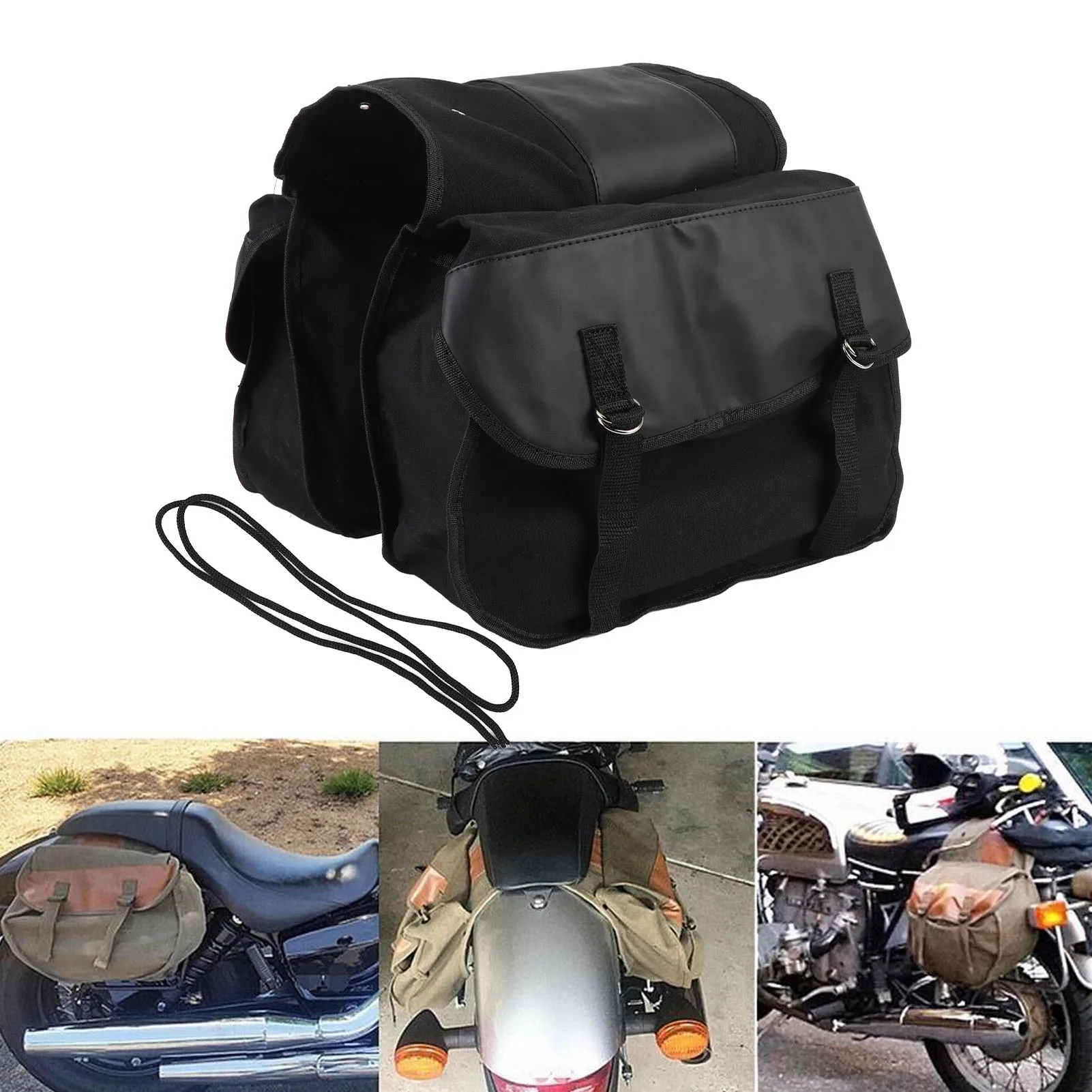 

Motorcycle Saddlebags Travel Luggage Bag Waterproofing Canvas PU Leather Bike Rear Seat Bag for Cycling Traveling Commuting
