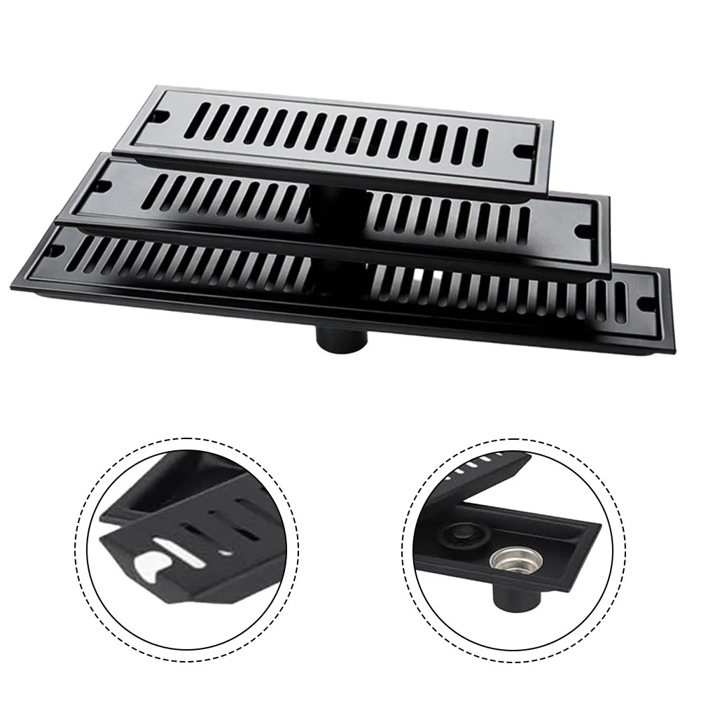 

High Capacity Drain Black Floor Drain 304 Stainless Steel Material Buckle Lock Design 30x10x7.3cm For Bathrooms