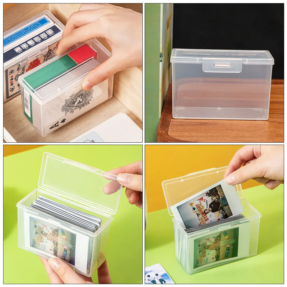 4pcs Transparent PP Card Storage Boxes Clear Lid Playing Cards Organizer Multi Purpose File Case Holder Bin