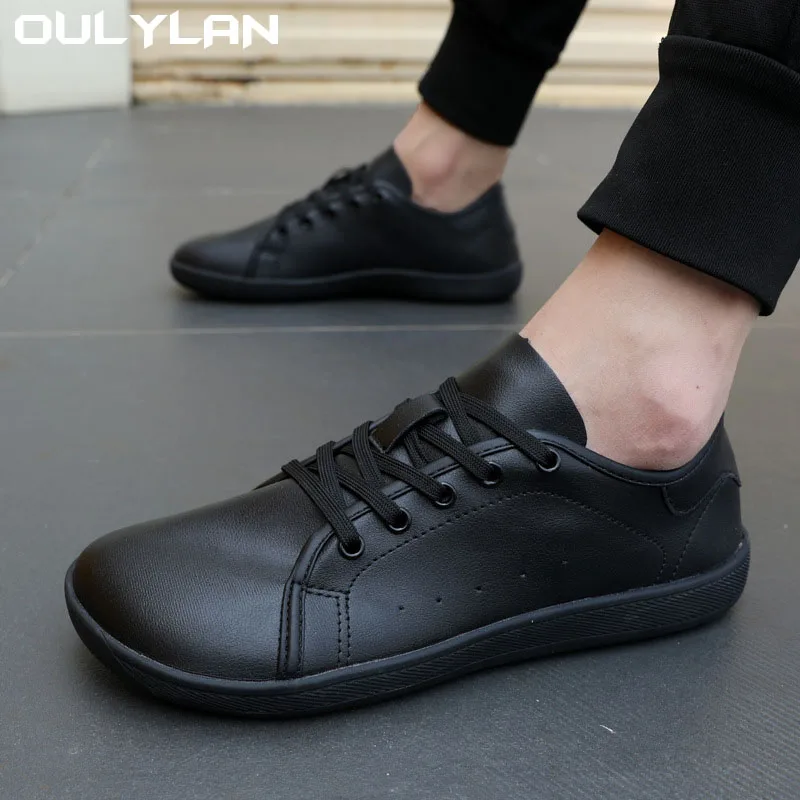 Oulylan Wide Toe Shoes Non Slip Breathable Leather Surface Outdoor Barefoot Shoes Comfortable Casual Sports Sneakers for Men