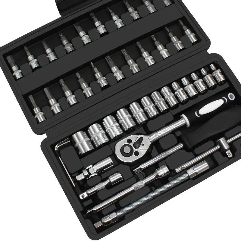 Socket Set 46 Piece Quick Ratchet Sleeve Professional Repair Wrenches Repair Screwdriver Combination Tool Kit for Mechanics