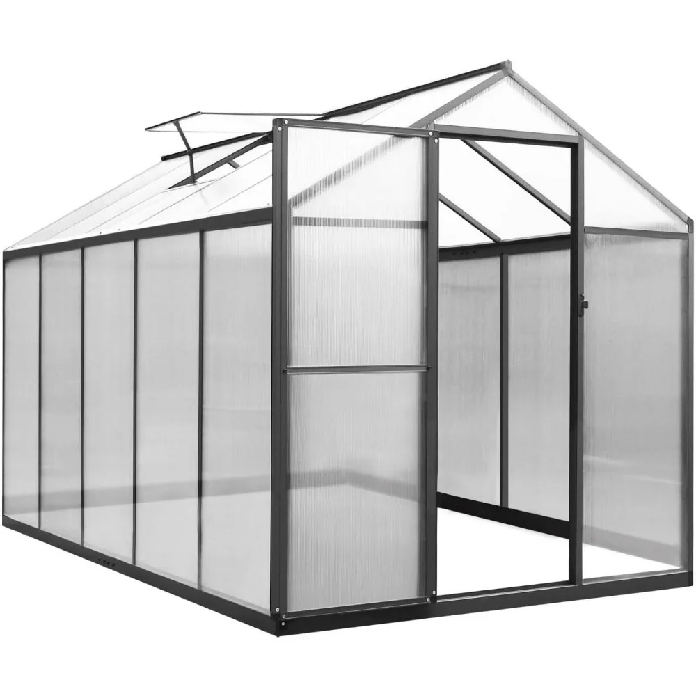 6x10 FT Outdoor Greenhouse , Polycarbonate Aluminum with Lockable Door and Adjustable Roof Vent, Walk-in Green House