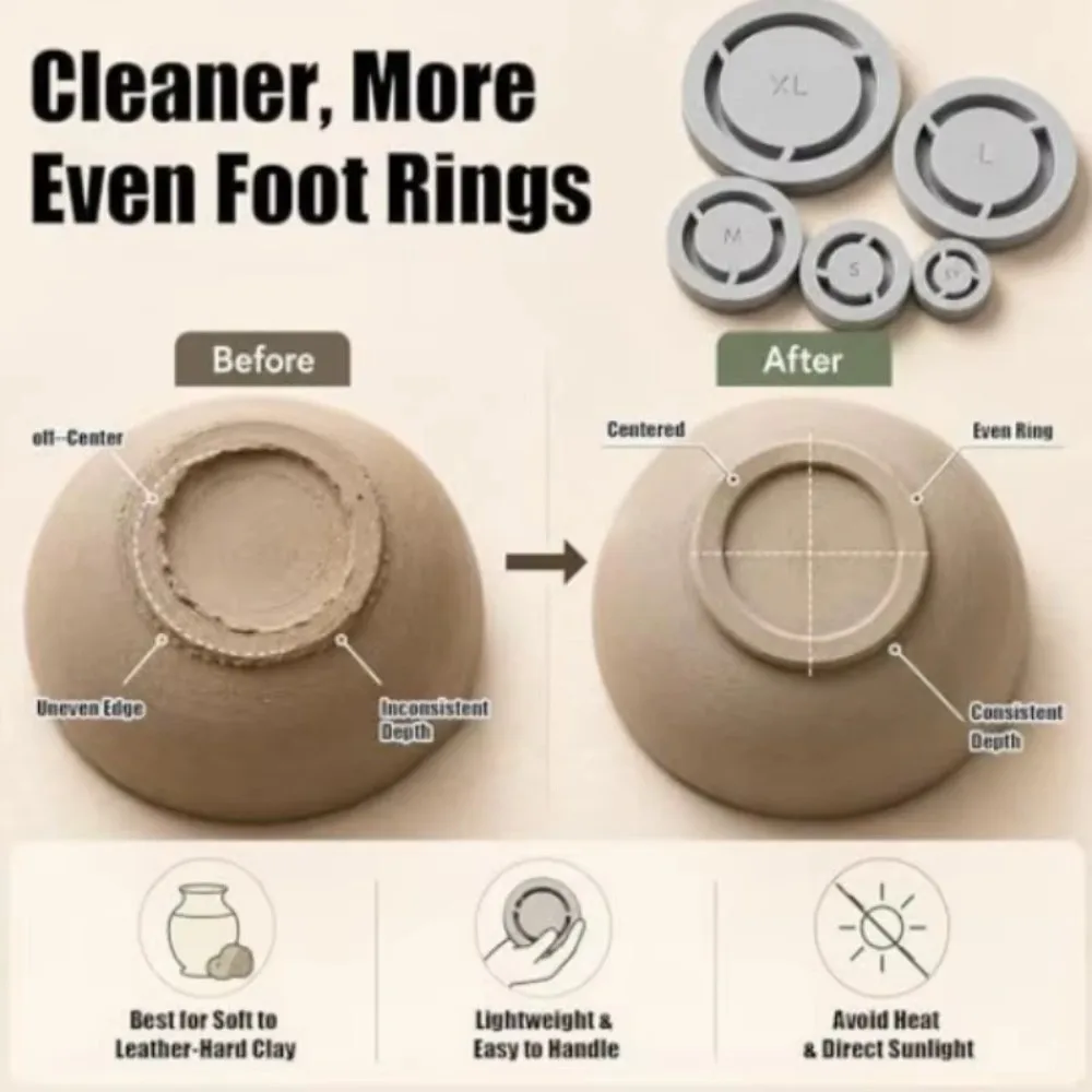 PLA Pottery Foot Ring Tool Lightweight Ceramic Clay Trimming Pottery Foot Molder 5 Sizes Consistent Positioning