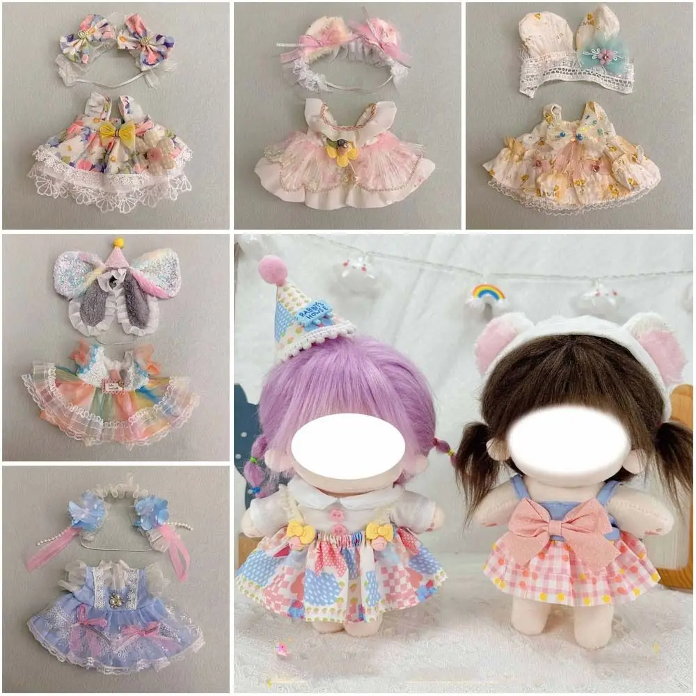 

Toy 20CM Doll Clothes Accessories Replacement Outfit Cap Dress Suit Cosplay Multicolor Hairband Suspender Cotton Stuffed Doll