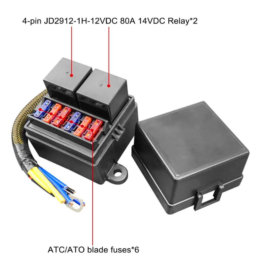 Fuse Relay Box Waterproof Pre Wired Holder Block Parts 14V 6 Atc Fuse Holder 2 Relay Slots for Car Marine RV Boat Truck