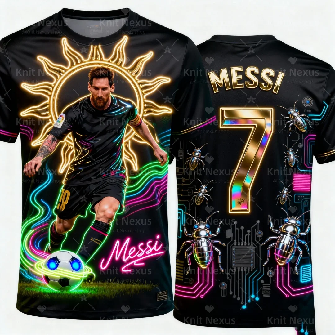 ميسي فان التذكارية رقم. 7 كرة القدم جيرسي الخريف الرياضة الترفيه الجافة بسرعة تي شيرت رجالي ملابس الأطفال المحملة Y2k امرأة