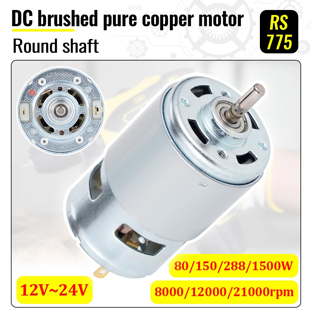 

775 Motor DC12-24V High Speed Motor Silent Double Ball Bearing Copper Motor 80W/150W/288W/1500W Large Torque High Power