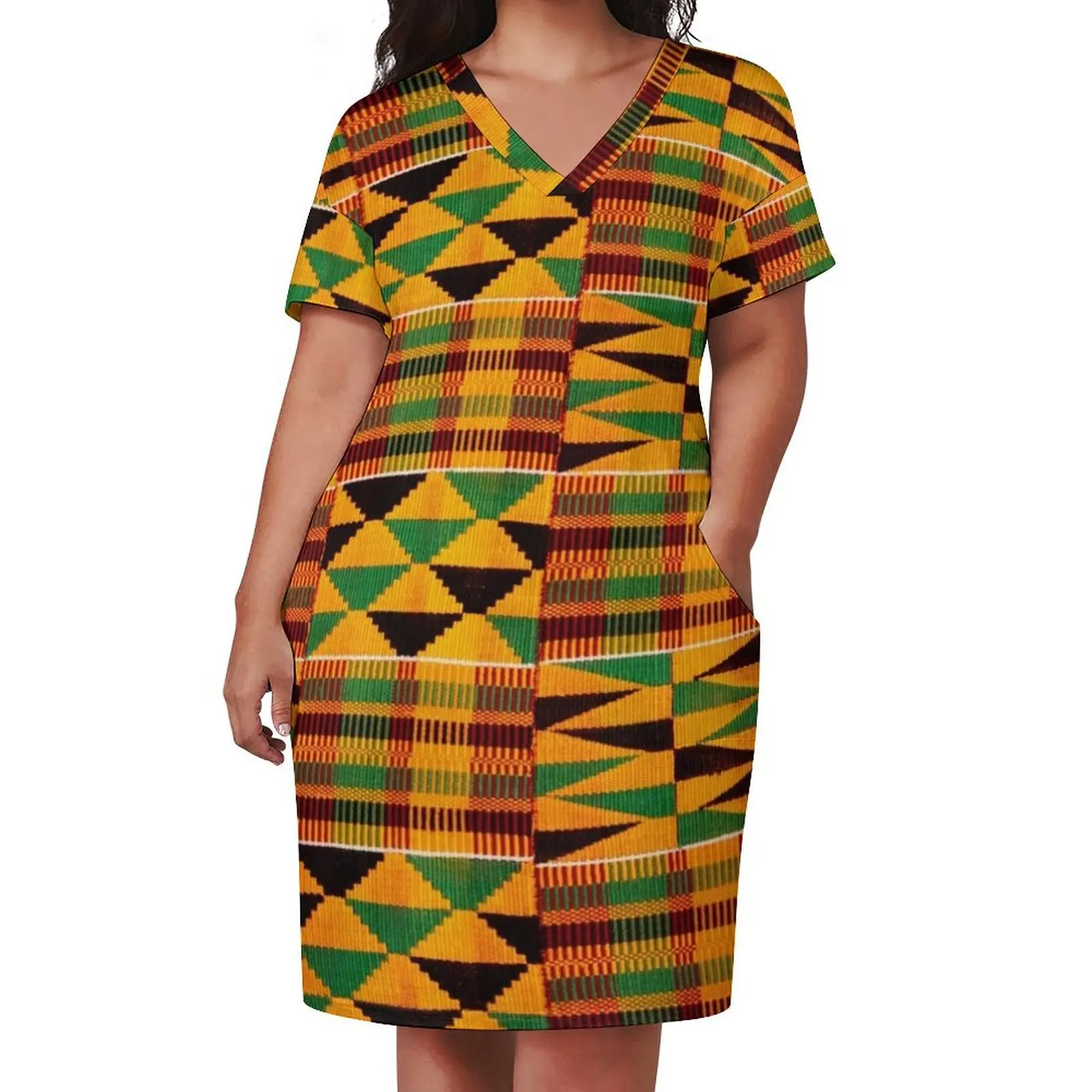 African Pattern Authentic Kente Cloth Pattern African Ghana Design Loose Pocket Dress prom dress 2025 women's luxury party dress