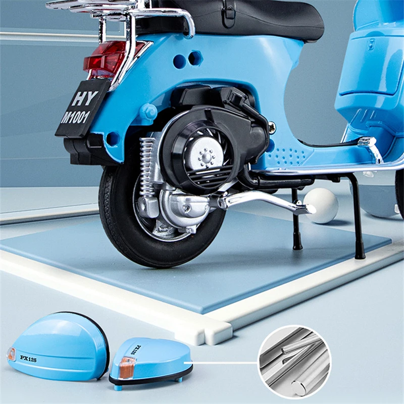 1/10 Vespa 125 Alloy Leisure Motorcycle Model Diecasts Metal Classic Motorcycle Model Simulation Sound and Light Childrens Gifts