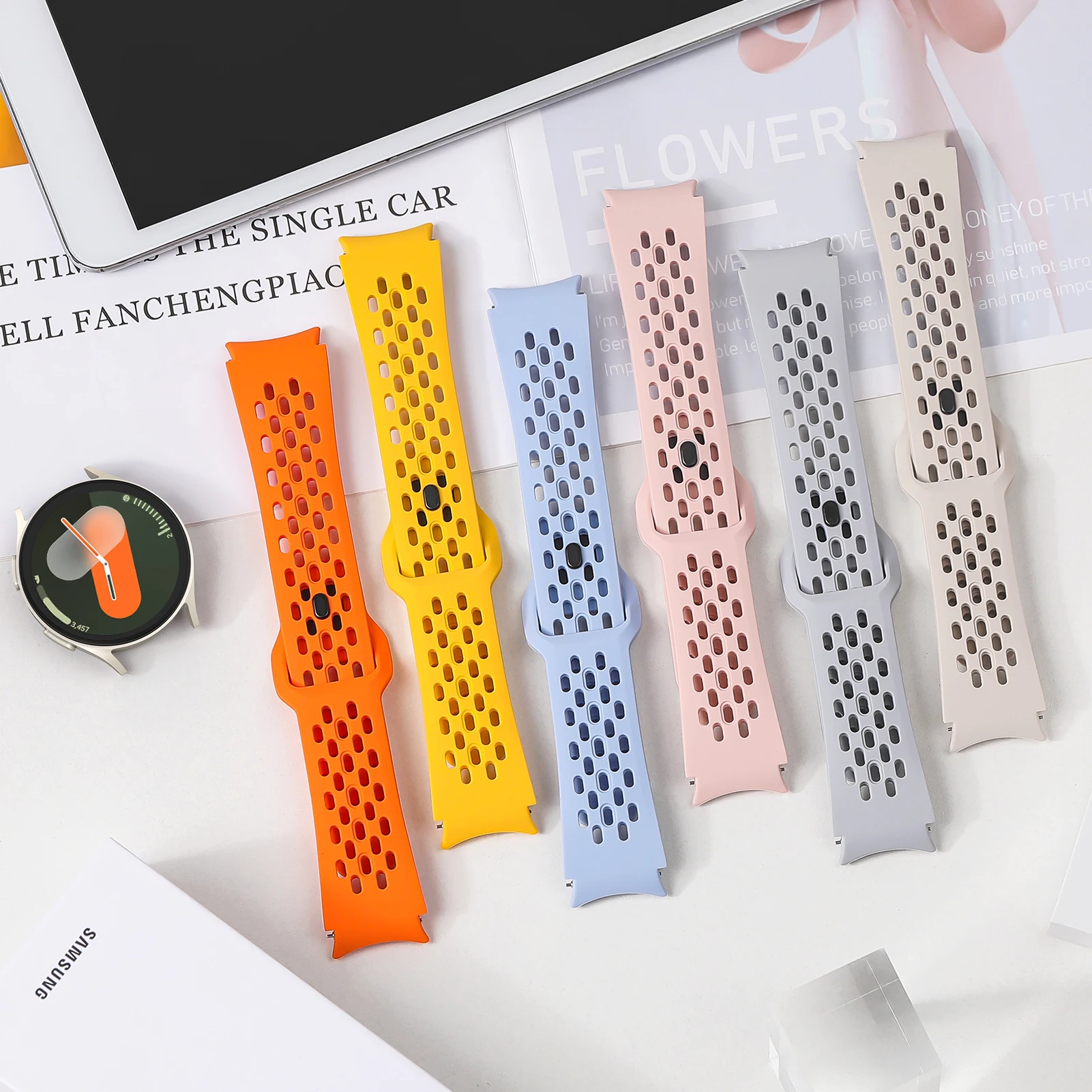 سوار سيليكون كورريا لساعة سامسونج جلاكسي 7 ، حزام معصم رياضي ، حزام 4 ، 5 ، 6 ، FE ، Classic ، Pro ، 44 ، 40