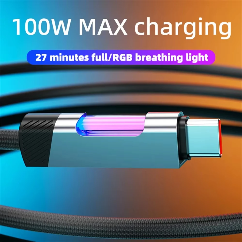 NNBILI جديد 100 واط 6A كابل شحن سريع USB نوع C كابل شحن مع RGB المحيطة ضوء USB C الحبل لسامسونج Xiaomi هواوي 1 متر/2 متر #4