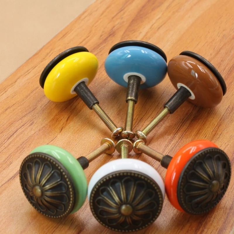 Locker Vintage Ceramic Metal Retro Handle Pull Button Cabinet Door Cabinet Drawer Pull Handle Single Hole Furniture