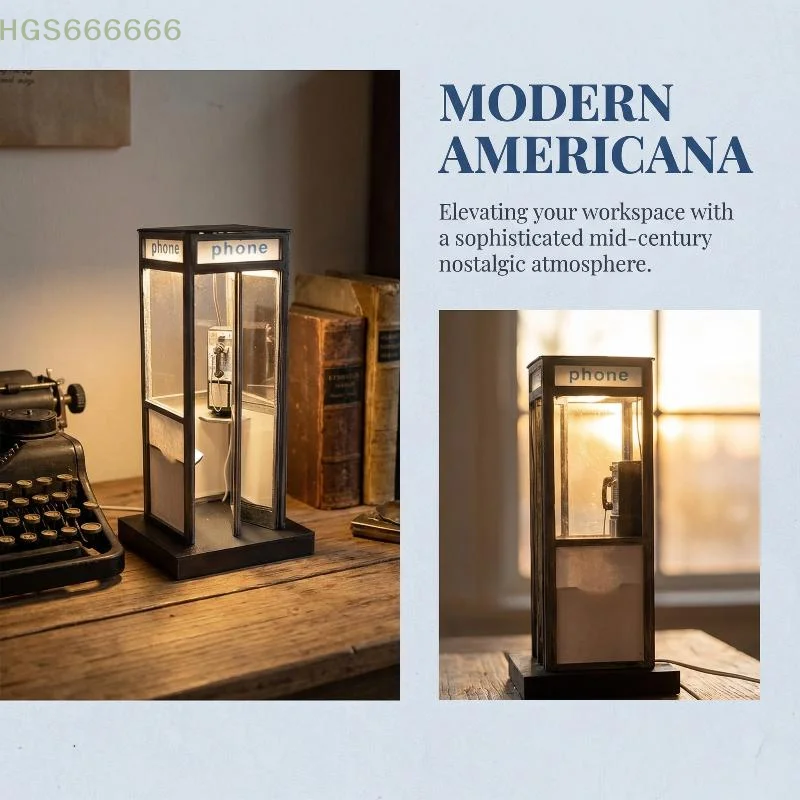 

British Tall Vintage Phonebooth Lamp Retro Telephone Booth Table Lamp Creative Home Bedroom Cafeteria Decor