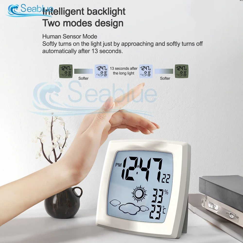 3 In 1 Ultra Thin Simple Smart Home Electronic LCD Digital Display Temperature Humidity Meter Time Clock Thermometer Hygrometer