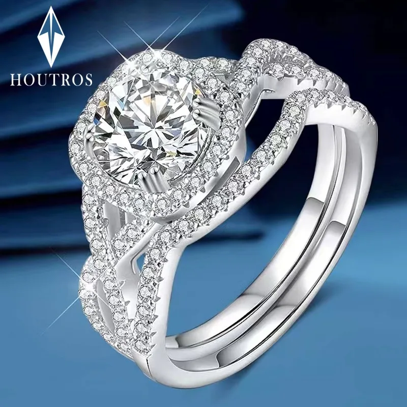 

Houtros Real 1.5 CT Moissanite Wedding Rings for Women 925 Sterling Silver Engagement Promise Rings Luxury Jewelry With GRA