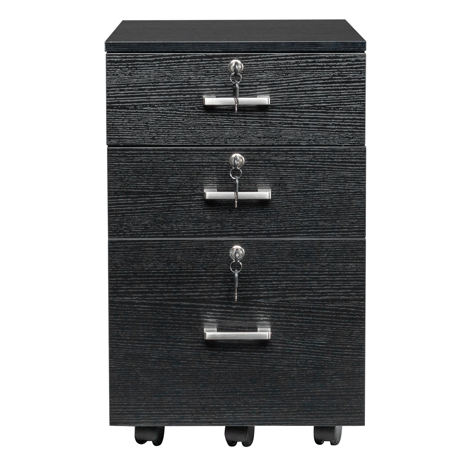 FCH Black Wood Grain Density Board Three Drawers Wooden Filing Cabinet