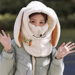 Winter Warm Ski Helmet Cover Comfortable Soft Fleece Skiing Head Warmer Cartoon Cute Rabbit Ear Decorative Helmet Cover Hat