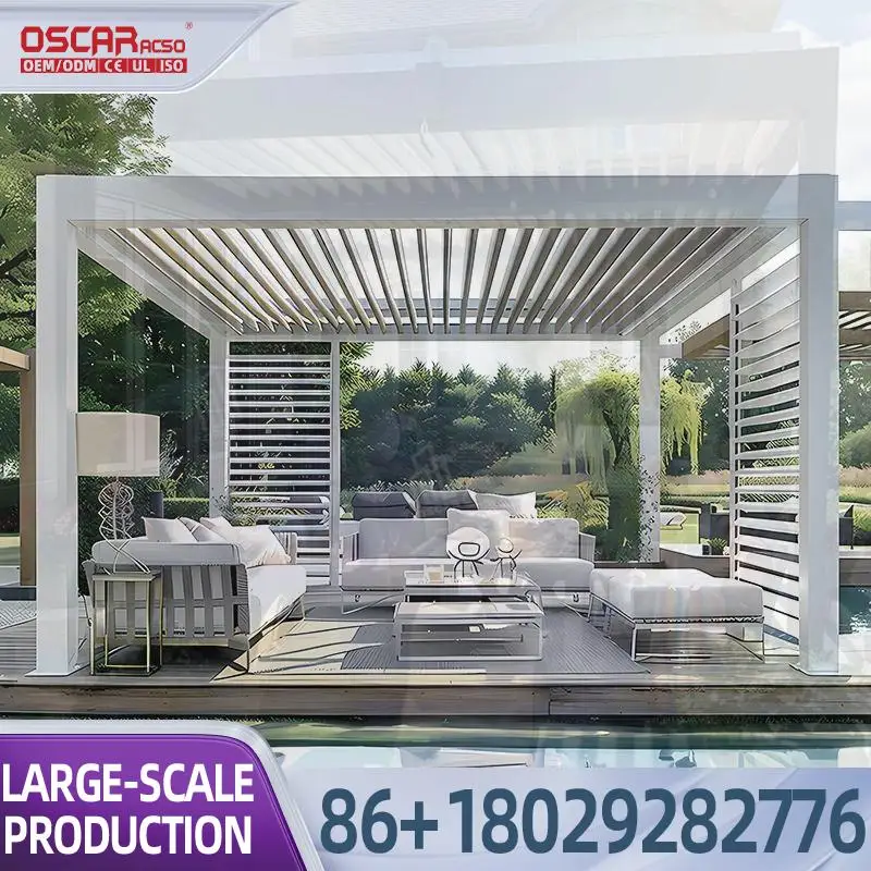 Modern Outdoor Anthracite Smart Shading Rainproof Retractable Canopy for Patio Garden Terrace with Aluminum Frame Awning pergola