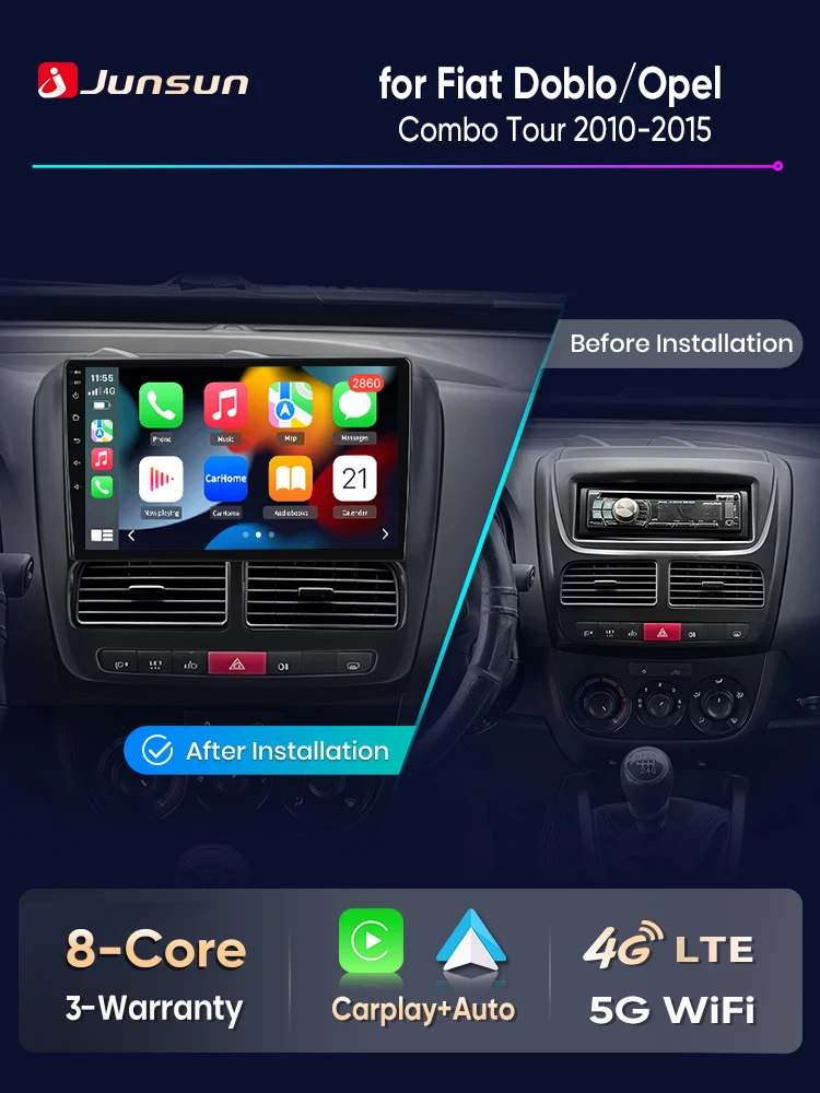 Junsun Android16 Autoradio Carplay Auto Für FIAT DOBLO 2010-2012 2013 2014 2015 Opel COMBO 2011-2018 Multimedia-Player 4G Stereo 2 Din