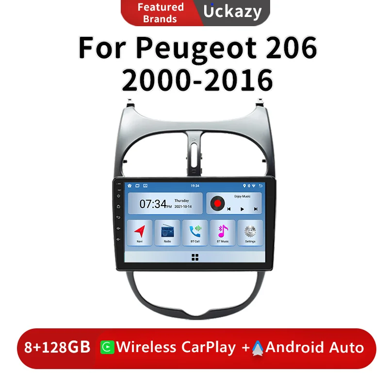 

9 ''беспроводной Carplay Android 13 автомобильный радиоприемник для PEUGEOT 206 2001-2016 мультимедийный стерео аудио навигатор GPS 4G навигация