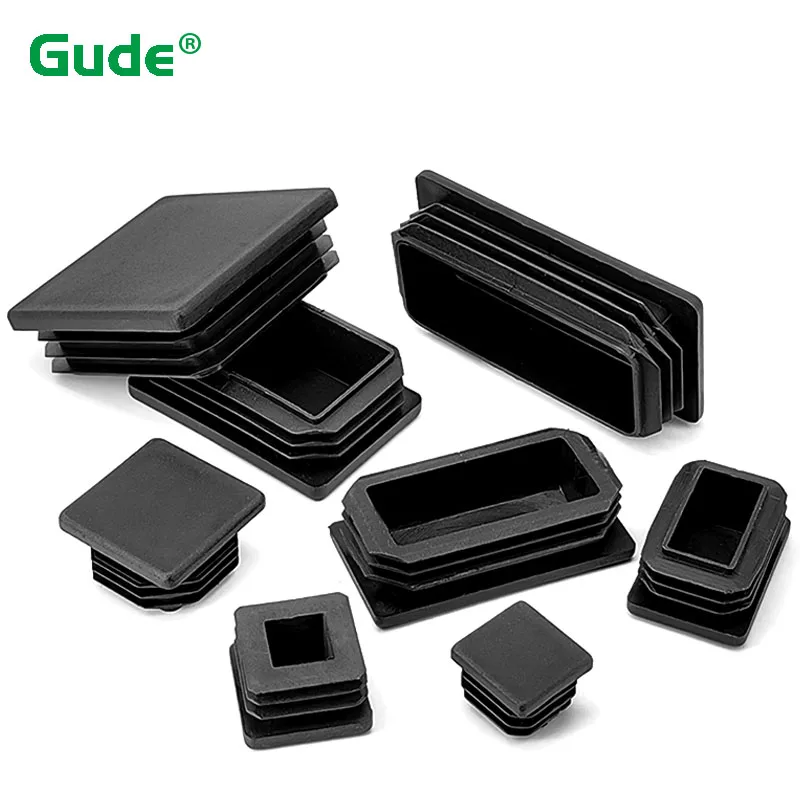 Bouchon de tuyau carré en plastique PE noir, bouchons d'extrémité d'obturation rectangulaires, inserts de bonde, coussin de pieds de chaise de table