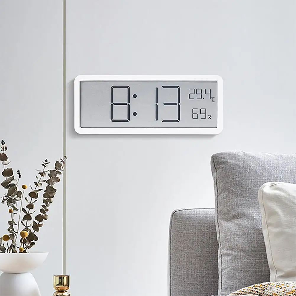 Digital Wall Clock Electronic Wall Mounted LCD Disply Clocks Multifunctional Temperature and Humidity Alarm Clock