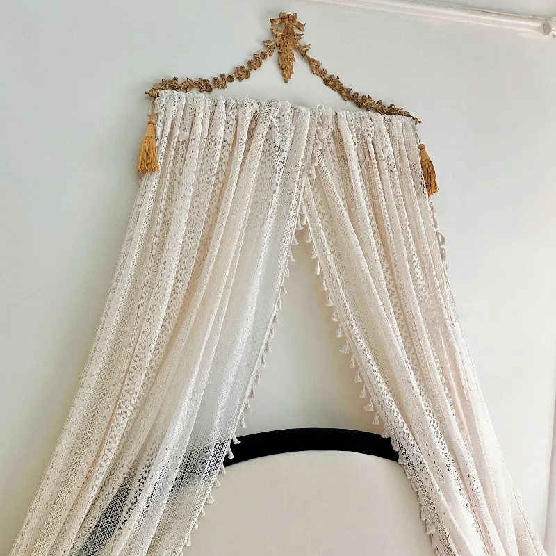 Brass Canopy Bed Curtain Vintage Wall-mounted Canopy Bracket Elegant Headboard Decor Curtain  Bedroom Background Decoration