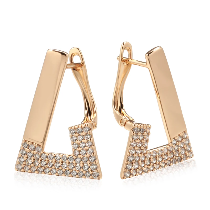 Kinel New Trendy 585 Rose Gold Geometric Earrings For Women Vintage Bride Wedding Jewelry Cubic Zirconia Luxury English Earrings