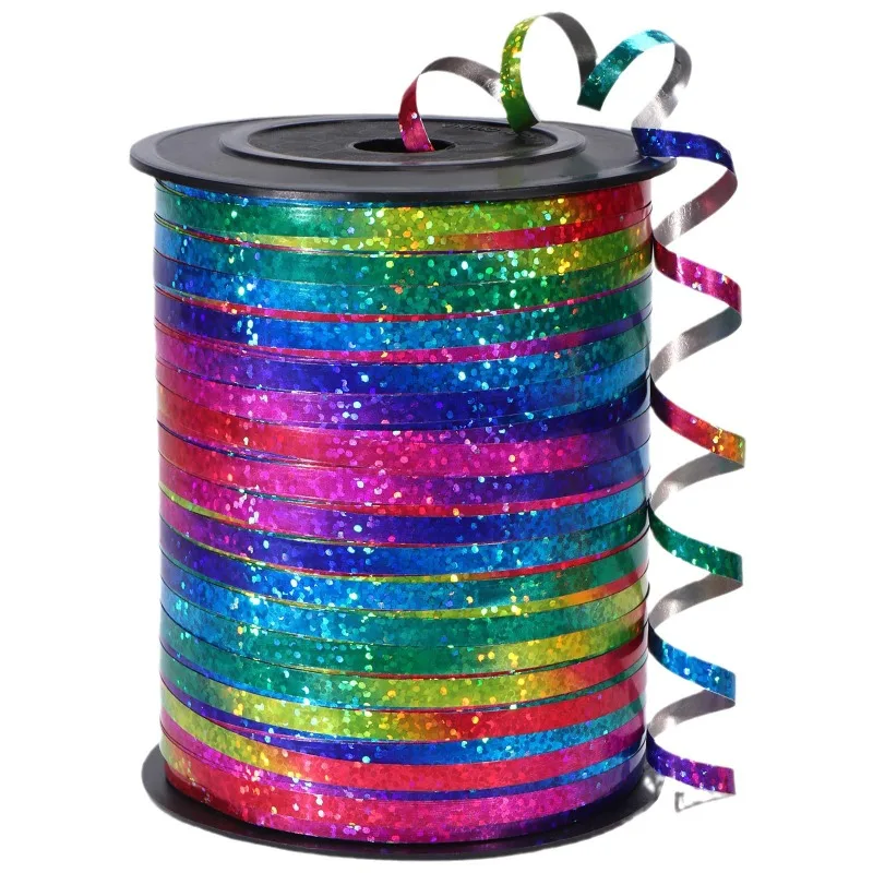 250/500Yards/Rolle Kunststoff Laser band 5mm Ballon bänder für Kuchen Geschenk box Verpackung Party Hochzeit Dekoration Zubehör – Detail 6