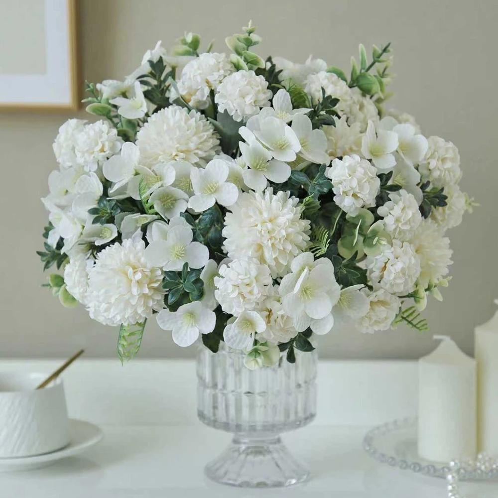 6-teiliges Set Künstliche Seidenblumen Hortensie Chrysantheme Hochzeitsbrautstrauß Heimdekoration Festliche Outdoor-Garten-DIY-Bastelprodukte – Detail 1