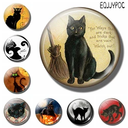 Feline Lovers 30MM Fridge Magnet Black Cat with Broom Witch Quote Glass Cabochon Magnetic Refrigerator Sticker Note Holder Decor