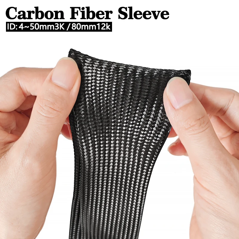 4-80mm Black High Density Tightly Braided Carbon Fiber Sleeve High Strength Flexible Heat-Resistant Shield Wire Tube