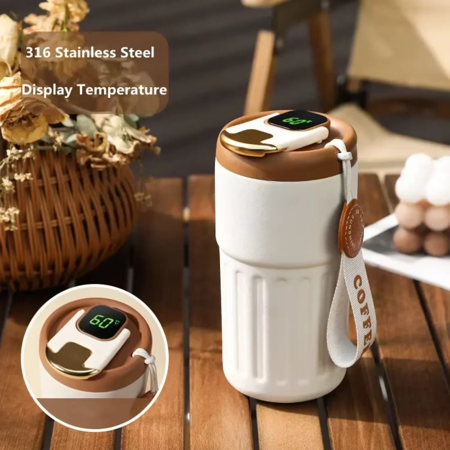 450ml Thermos Bottle Smart Display Temperature 316 Stainless Steel Vacuum Cup Office Coffee Cup Business Portable Thermal Mug