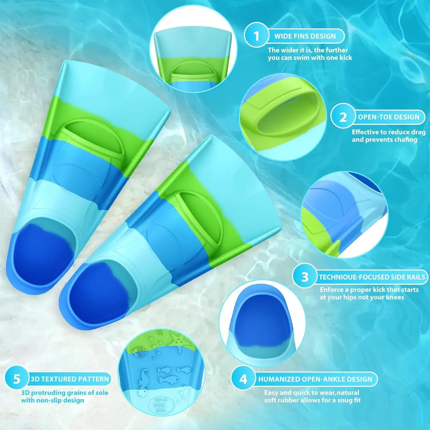2026 New Upgrade Swim Fins, Kids Swim Training Fins For Lap Swimming, Travel Size Flippers With Mesh Bag, Silicone Swim