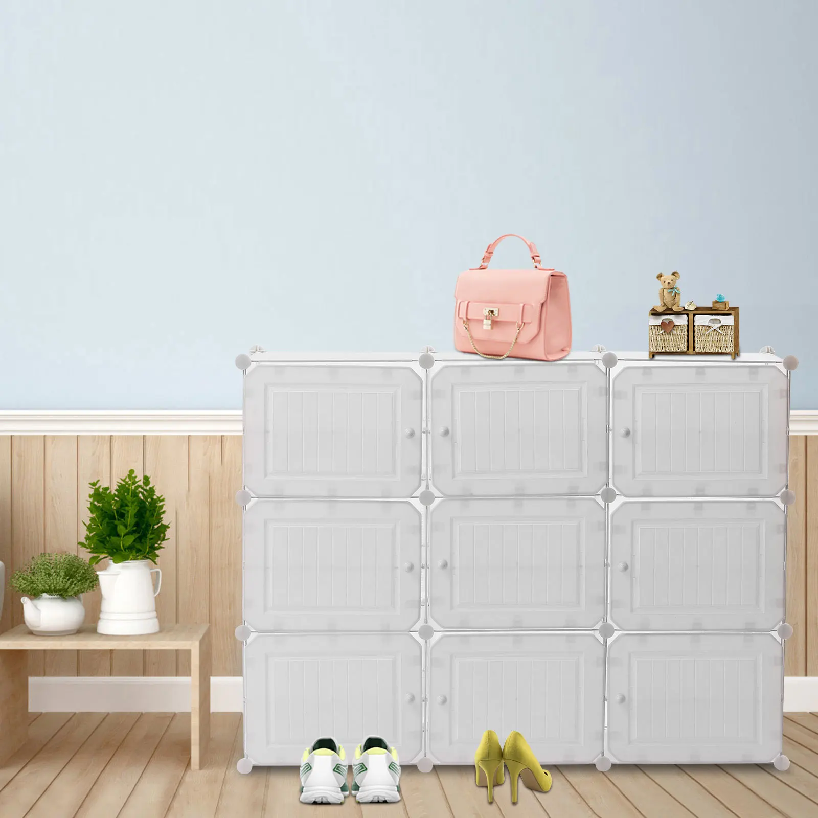 Portable Shoe Rack 36 Pair Diy Shoe Storage Shelf Organizer 9 Door Eco-friendly Materials for The Doorway/Living Room/Bedroom