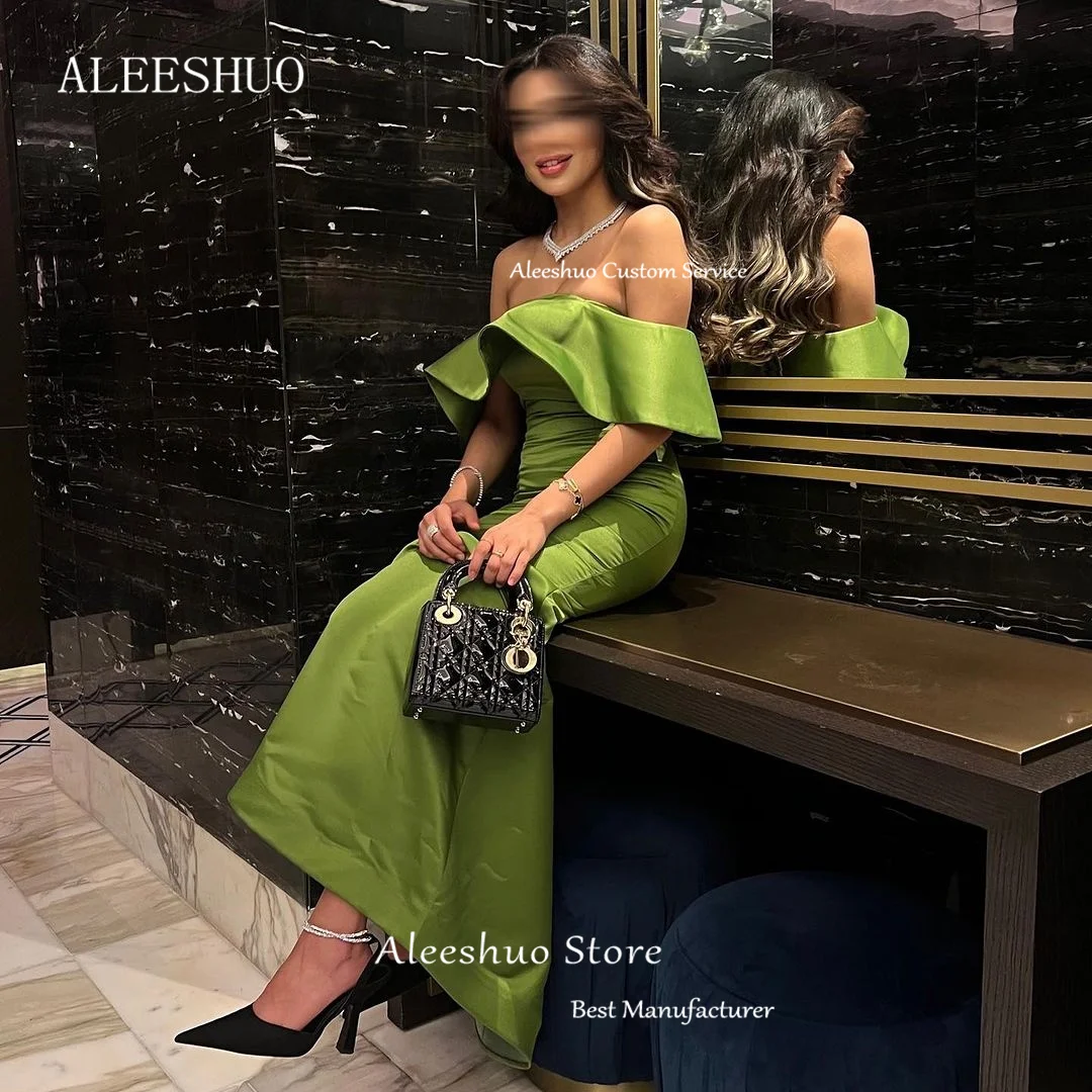 Aleeshuo Saudi Arabia Prom Dresses Off the Shoulder Mermaid Party Dress Short Sleeve Ankle Length Formal Evening Gowns فساتين ال