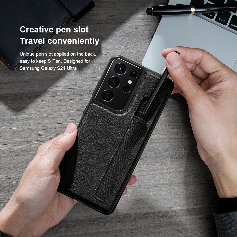 Leather Case with S PEN SLOT For Samsung Galaxy S21 Ultra PU Leather Case s21u Phone Back Cover Case