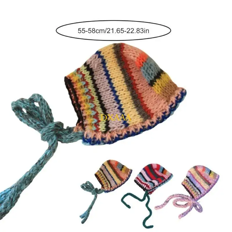 DXAA شعبية مخطط التباين اللون قبعة صغيرة للإناث لينة البلوز قبعة 2000s أنيقة محبوك قبعة مع الأذن رفرف يوميا
