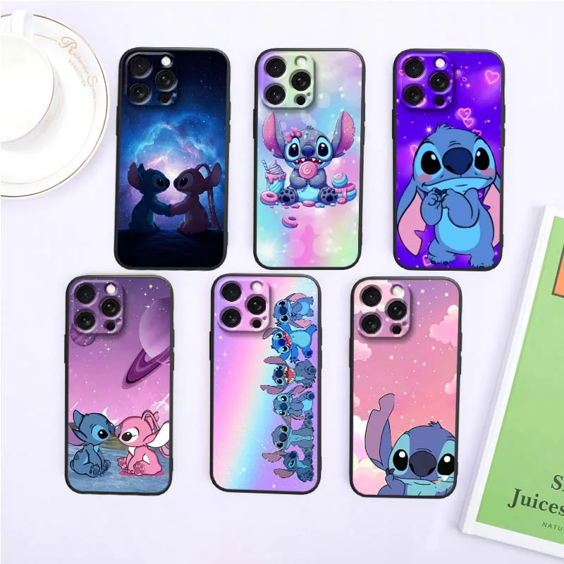 

Stitch Angel Couples Art Phone Case For Apple iPhone 17 16 16E 15 14 13 12 11 Air Pro Max Plus Black Soft Silicone Cover