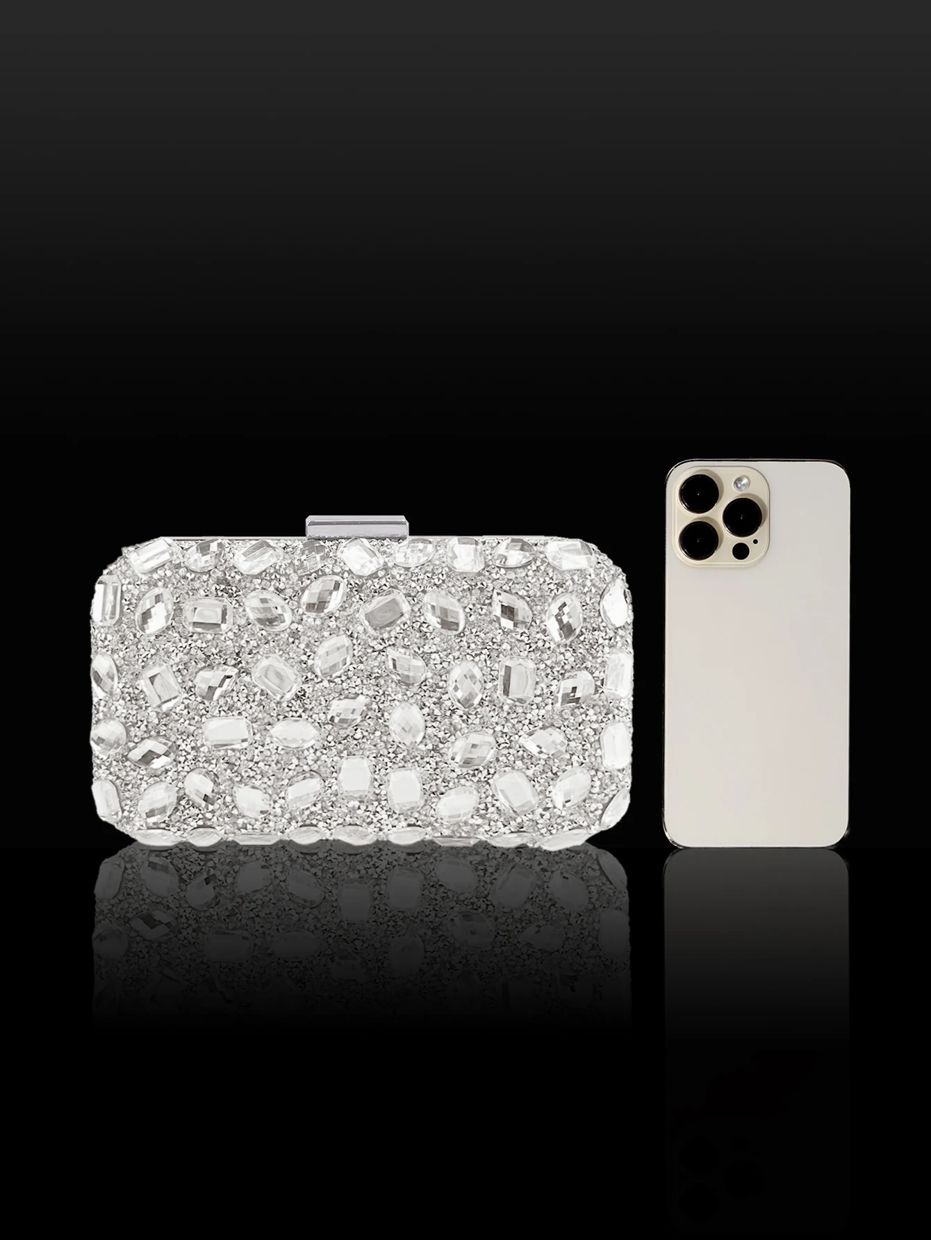 حقيبة صندوق السهرة الأنيقة والفاخرة المصنوعة من حجر الراين، مقترنة بالأقراط والسوار والقلادة، هي الهدية المثالية للفتيات #3