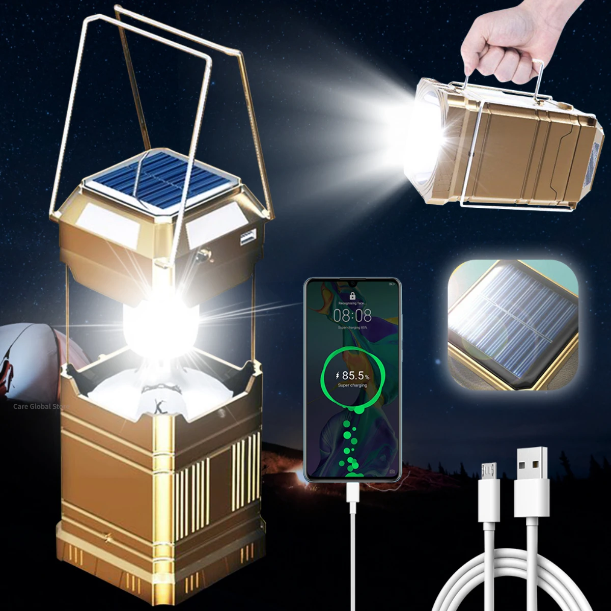 Tragbare Laterne Teleskop Taschenlampe Lampe USB Aufladbare Camping Licht Power Bank Notfall Solar Lichter Zelt Lampe für Outdoor