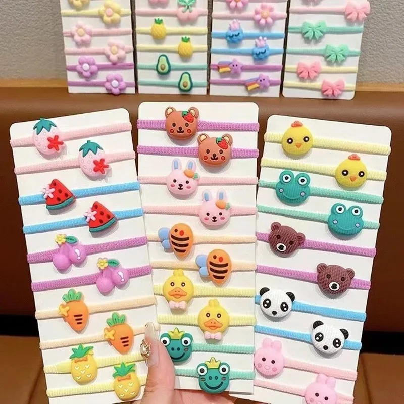 10 stks/partij Leuke Cartoon Hoge Elastische Haarbanden Voor Kinderen Haaraccessoires Meisje Snoep Haar Cirkel Haar Touwen Hoofdtooi