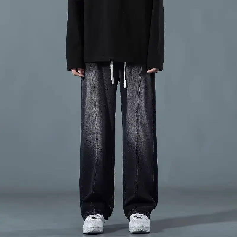 فضفاض الأمريكية Sle الرجال الجينز الرجعية Waed الطابق طول Faionable Bla السراويل الطويلة الخريف حجم كبير 300 Pou #3