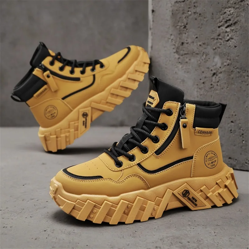 Botas altas de invierno, calzado informal para hombre, zapatillas deportivas de tobillo para hombre, piel sintética, tenis de lujo para exteriores, ropa de trabajo, moda antideslizante, diseñadores._voghion.com