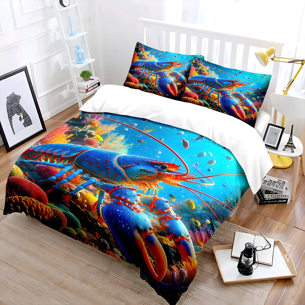 Blue lobster with coral underwater scene Print Soft Comfortable Duvet Cover Bedding Set Included 1*Duvet Cover  2*Pillowcases